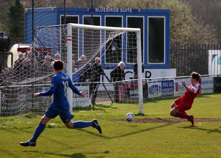 Scott Thomas scores Haverfordwest Countys second goal to level matters